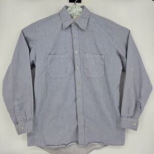 Bulwark Shirt Mens Large Workwear Rancher Blue White Striped Button Long Sleeve‎